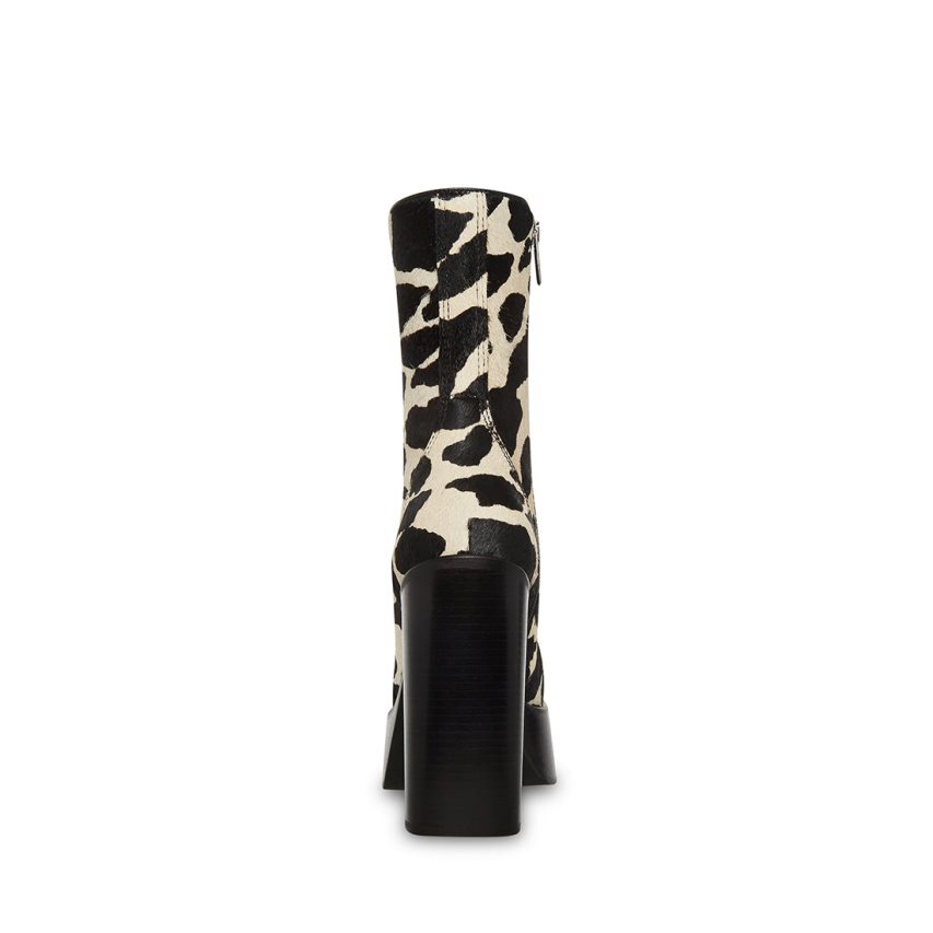 Black / White Steve Madden Dwane-c Cow Print Women's Ankle Boots | PH 2894BAY